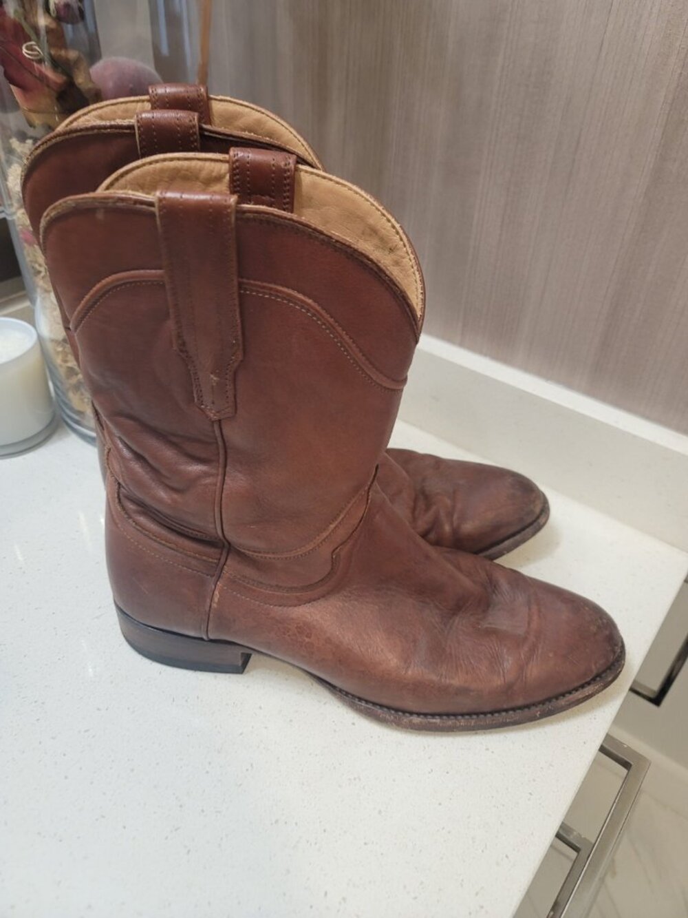 Tecovas The Earl Roper Bourbon Calfskin Leather Cowboy Boots Sz 10.5 D Men Brown - Picture 6 of 15